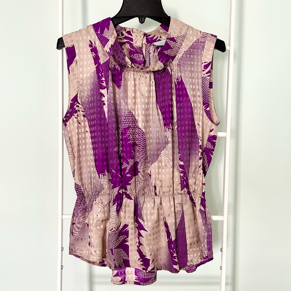 Textured Silk Cowlneck Sleeveless Blouse